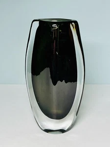 Modernist Nils Landberg Orrefors Smoke Ovoid Glass Vase 8” Tall - Picture 1 of 9