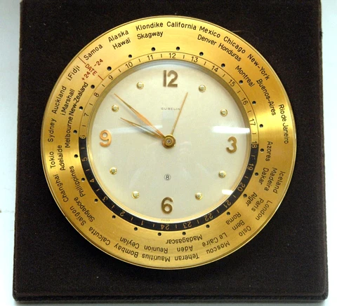 VINTAGE GUBELIN WORLD TIME 8 DAY WIND-UP SHIPS ALARM CLOCK Cover