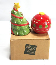 Russ-Berrie Christmas Ceramic Salt Pepper Shakers Tree & Ornament Set 2019