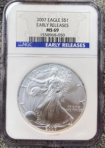 2007 $1 NGC MS69 Silver American Eagle ,,Early Release - Picture 1 of 2