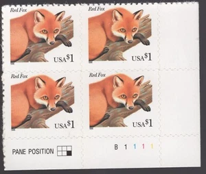 SC# 3036 - 1998 $1.00 Red Fox - Plate Block of 4 - Mint Never Hinged - Picture 1 of 1
