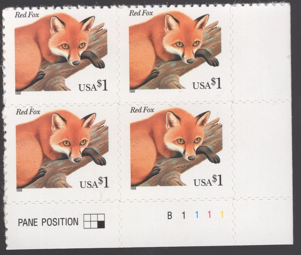 SC# 3036 - 1998 $1.00 Red Fox - Plate Block of 4 - Mint Never Hinged - Image 1 of 1