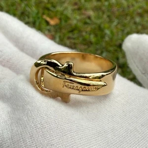 Salvatore Ferragamo Gancini Gold Tone Scarf Ring Authentic Made in Italy - Picture 1 of 10