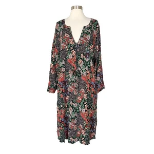 Torrid | Floral Print Plus Size Black Roll Tab Long Sleeve Pocket Zip Dress 4 4X - Picture 1 of 11