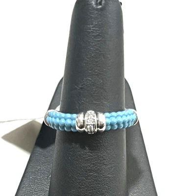 Lagos Caviar Turquiose Blue Diamond Silver 925 Stacking Ring Sz 8 NEW - Image 1 of 4