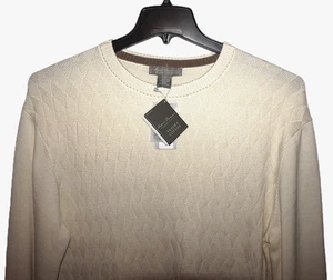 Mens 100% Supima Cotton Sweater Large ECRU Diamond Pattern Cremieux Signature - Picture 1 of 5