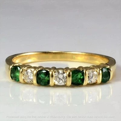 2 Ct Round Cut Lab-Created Emerald Wedding Band Ring 14k Yellow Gold Plated - Image 1 of 2