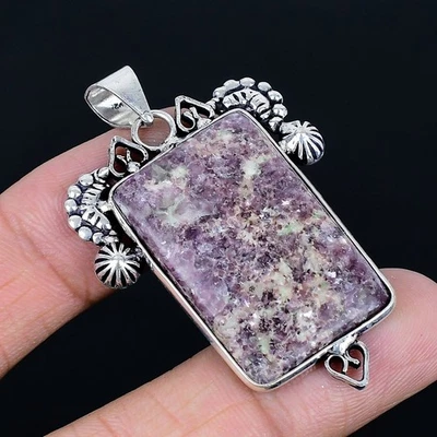 Pingente feito à mão folheado a prata 925 Lepidolite de 2,09" - Imagem 1 de 3