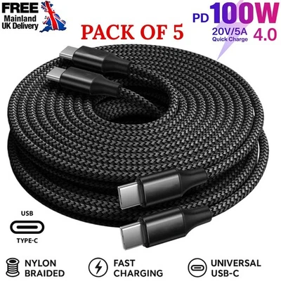 Type C to Type C Cable PD 100W Fast Charger Braided Long USB Lead For Samsung - Image 1 of 4