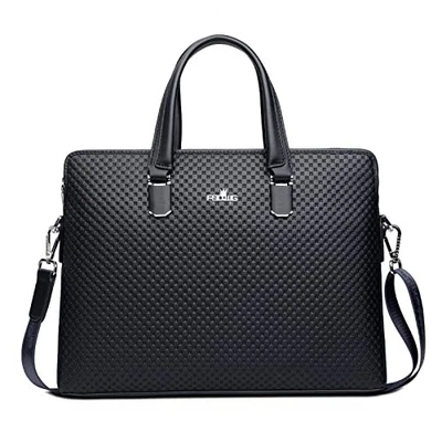]Business Bag Leather Briefcase Shoulder Laptop Business Bag for Men Black - Image 1 of 4