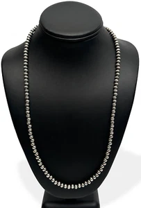 Native American 6mm Sterling Silver Navajo Pearls 26" Single Strand Necklace - Picture 1 of 10