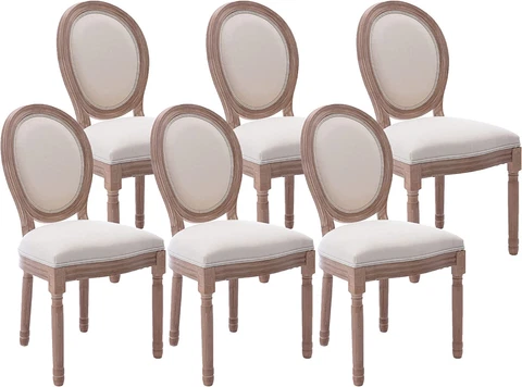 Dining Chairs Set of 6 French Vintage, Mid Century Upholstered Farmhouse Fabric Cover