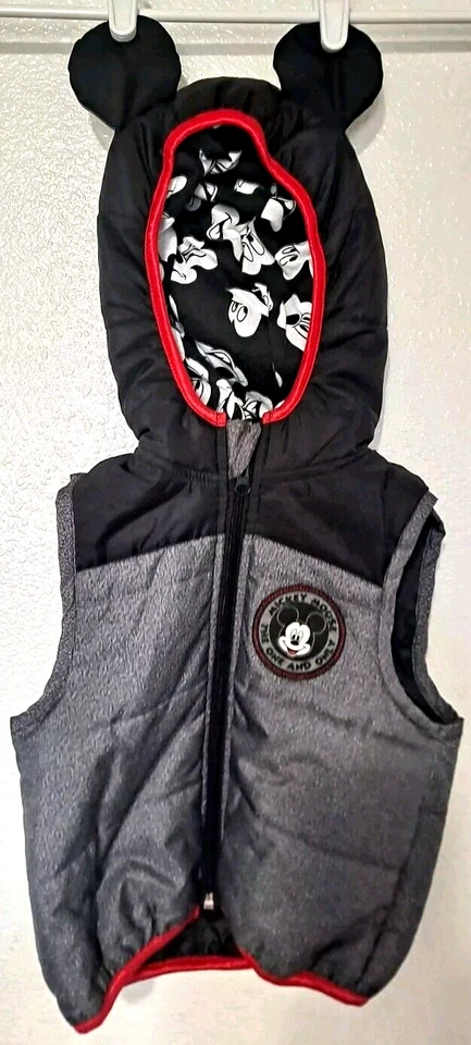 Disney Junior Niño Pequeño Chaleco con Capucha Orejas de Ratón Gris Negro Rojo Talla 2T Cremallera Completa Foto 1 de 4