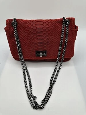 VIMODA PARIS RED PYTHON PRINT CHAIN BAGUETTE CONVERTIBLE CROSSBODY SHOULDER BAG - Photo 1/4