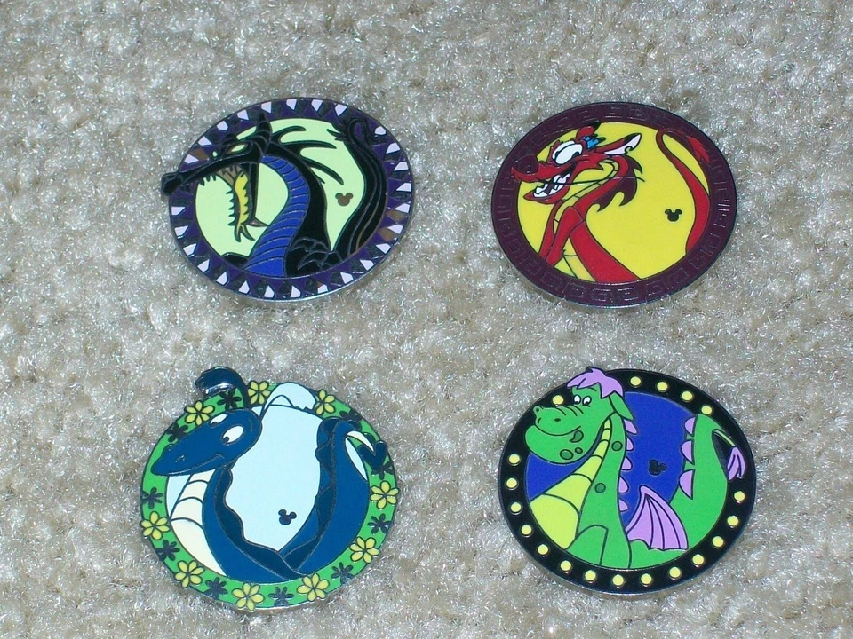 Disney pin Set Cast Lanyard Maleficent Elliot Mushu Reluctant Dragon Pete's HM - Image 1 of 1