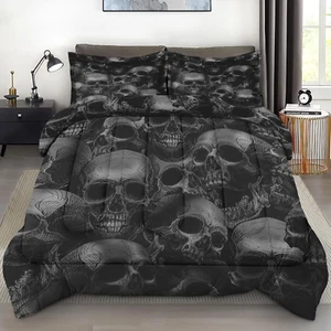 Comforter Set King Size, Skull Skeleton Soft 3 Pcs Bedding for Kids and Adults - Picture 1 of 12