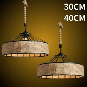 Vintage Ceiling Pendant Lights Industrial Loft Hemp Rope Iron Hanging Retro Lamp - Picture 1 of 18