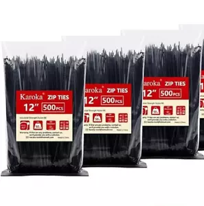 Reißverschlussbinder 12 Zoll (500er Pack), schwarz, 50 Pfund Zugfestigkeit, UV-beständiges Kabel - Bild 1 von 4