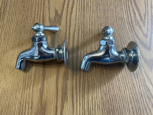 Vintage Pair Chrome Plated Brass Separate Hot Cold Sink Faucets Old - Picture 1 of 6