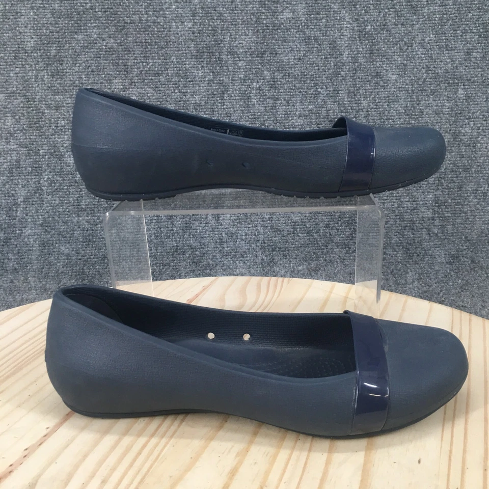 Crocs Zapatos Mujer 8 Brynn Sin Cordones Ballet Pisos Azul Goma Comodidad Parte Superior Baja Foto 1 de 4