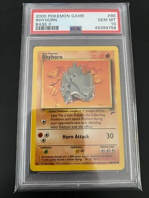 2000 Pokemon Base Set 2 - PSA 10 GEM MT - Rhyhorn #90/130 - Image 1 of 2