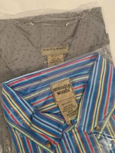 2 SCANDIA WOODS short Sleeve NEW Shirt XL button down cotton collar striped dot - Picture 1 of 6