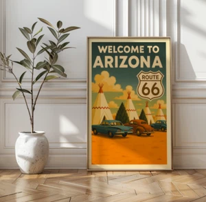 Vintage Route 66 Arizona Travel Poster Wall Art – Wigwam Motel Teepee Cabins - Picture 1 of 9