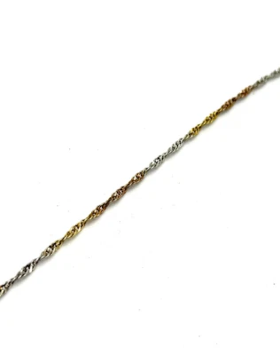 Elegante 925er Argento Cavigliera Tricolor Collana Singapore Vintage 25 CM - Immagine 1 di 4