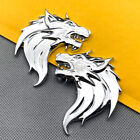 Pair Chrome Metal Door Fender Wolf Head Emblem Badge Car Suv Sport Sticker Decal