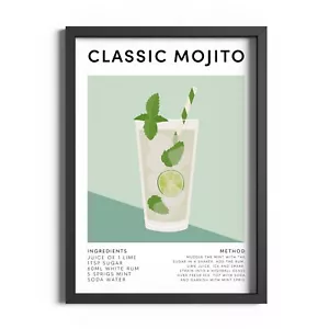 Póster clásico mojito estampado de cóctel cocina arte de pared hogar bar decoración comedor - Imagen 1 de 59