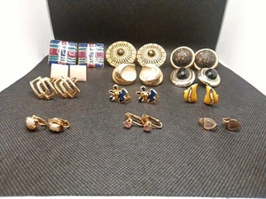 Lot Of 12 VTG Earring Clip On Gold Tone Earrings Enamel Rhinestone Opal - Picture 1 of 12