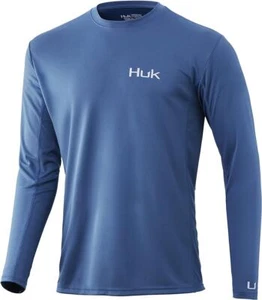 Huk Icon X Long Sleeve Kid's Tech Shirt, Titanium Blue, Small - Picture 1 of 2