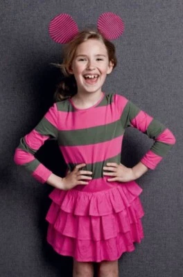 Mini Boden Striped Tiered Ruffle Dress Size 5-6Y pink green SEE PICS - Image 1 of 4