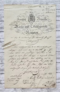 1828 Bavaria district city court Kempten Oberamt Cheeks document document old - Picture 1 of 2