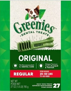 Greenies Original Regular Size 27 count 27 oz  Dental Chew Treats for Dogs - Picture 1 of 3