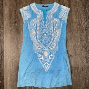 THEME Women's Blue Embroidered Colorful Dress Embossed Abstract Design Sz M EUC - Picture 1 of 3
