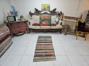 2.2 x 5 ft Colorful Vintage Turkish Rag Kilim Runner, Handwoven Multicolor Rug - Picture 1 of 10