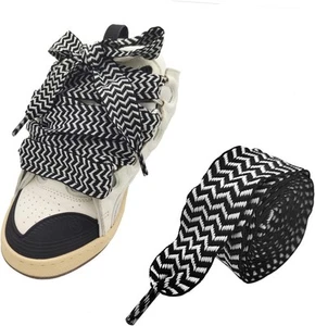 UamGlsob 3cm Thick Fat Shoe Laces for Lanvin 63"/160cm, Black+white - Picture 1 of 6