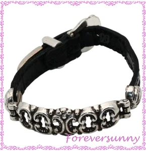 Brighton Vintage Armband Silber Schwarz Leder Schnalle - Bild 1 von 5