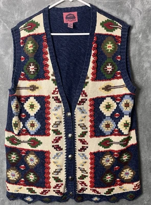 Vtg Cambridge Dry Goods Sweater Vest Floral Button Grandma Cottagecore Large XL - Image 1 of 4