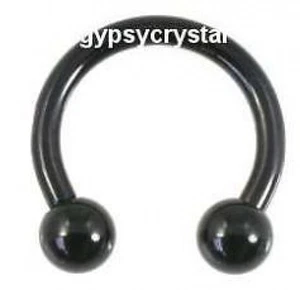 1 Black Titanium Plated Steel Horseshoe Ring 14g 10mm 4mm Balls Ear Nose Septum - Picture 1 of 1