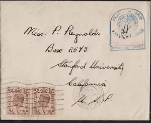 GB 1943 KGVI CENSRD WWII COVER BASE ARMY POST TO CALIFORNIA USA SC#A102/242/2X5P - Picture 1 of 5