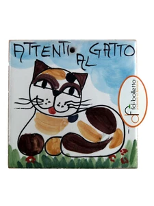 Mattonella ornamentale in ceramica attenti al gatto da parete dipinta a mano ma5 - Imagen 1 de 1