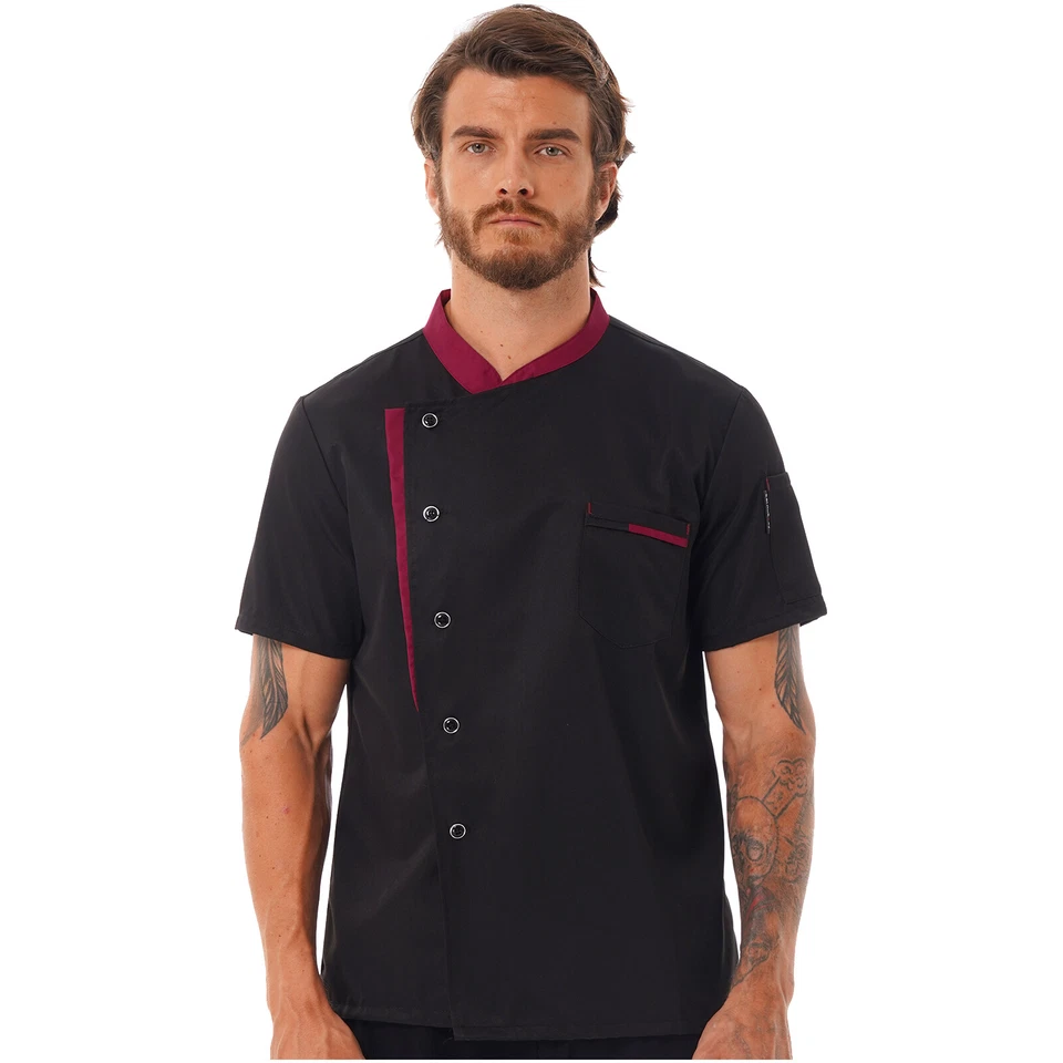 Men's Chef Jacket Coat Short Sleeve Restaurant Tops Work Cook Kitchen Shirts - Image 1 of 1
