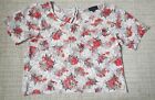 Topshop Floral Mesh Lace Net Top. Red, beige.Cropped. Button detail at back.UK 8