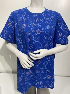 Just My Size Women's Blue Floral Print Short Sleeve Crew Neck Tee Size 22W/24W - Image 1 of 4
