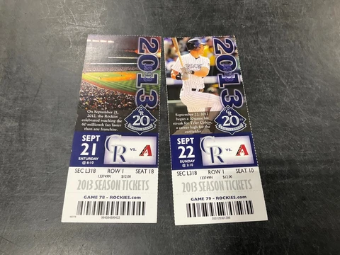 ROCKIES 2013 TICKET STUB 9/21/13-9/22/13 VS DIAMONDBACKS Cover