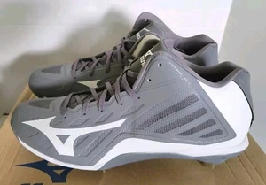 Men's Mizuno Heist IQ Mid 320500 Gray/White Metal Cleats Baseball Size 12.5 - Picture 1 of 9