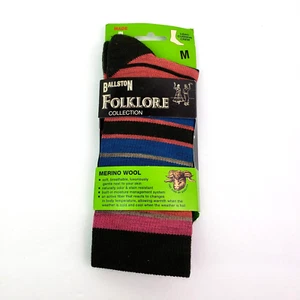 Ballston Folklore Collection Sz M Stripe Merino Wool USA Made Cushion Crew Socks - Picture 1 of 7