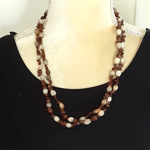 Collar Semilla Natural Cuentas Artesanal 42" Tonos Marrón Crema - Imagen 1 de 2